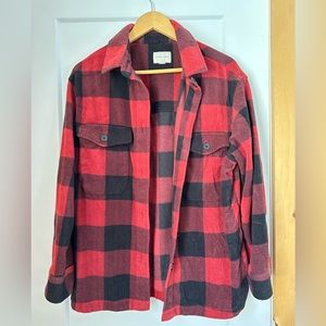 American Eagle fleece plaid button up, size M